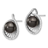 Sophia Jewelers Sterling Silver Rhodium-Plated Black Pearl CZ Drop Earrings